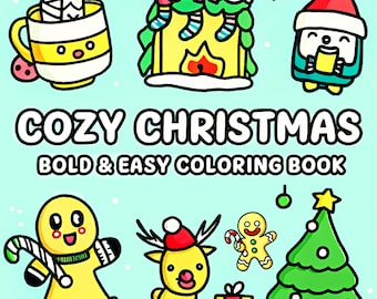 Gezellig kerstkleurboek: gewaagde en gemakkelijke kersttaferelen (pdf + png-pagina's voortplanten)