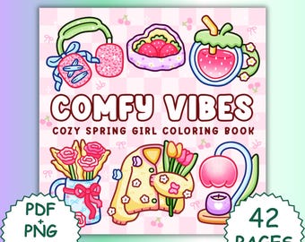 Comfy Vibes Coloring Book | Bold Easy Cozy Pages (PDF PNG Download)