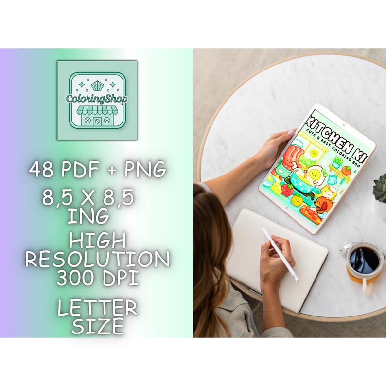 Kitchen Kin Coloring Book, Cozy Food Scenes, Bold Easy Pages (PDF PNG ...