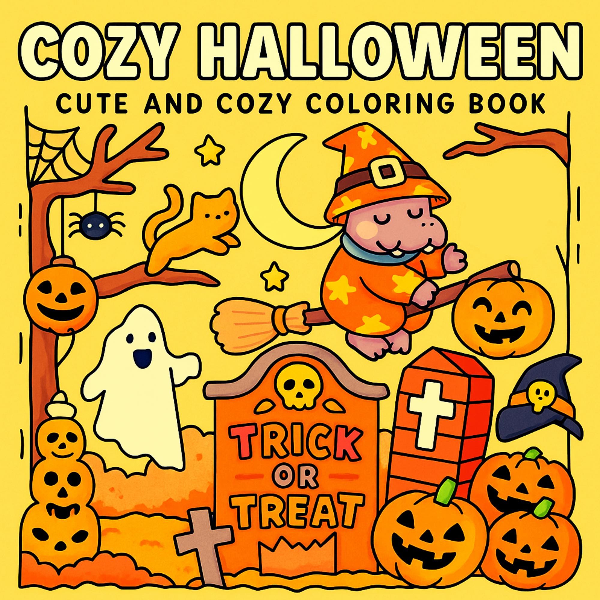 Cozy Halloween Coloring Book | 40 Bold & Easy Cute Pages | PDF & PNG for Printing or Procreate | Coco Wyo Inspired