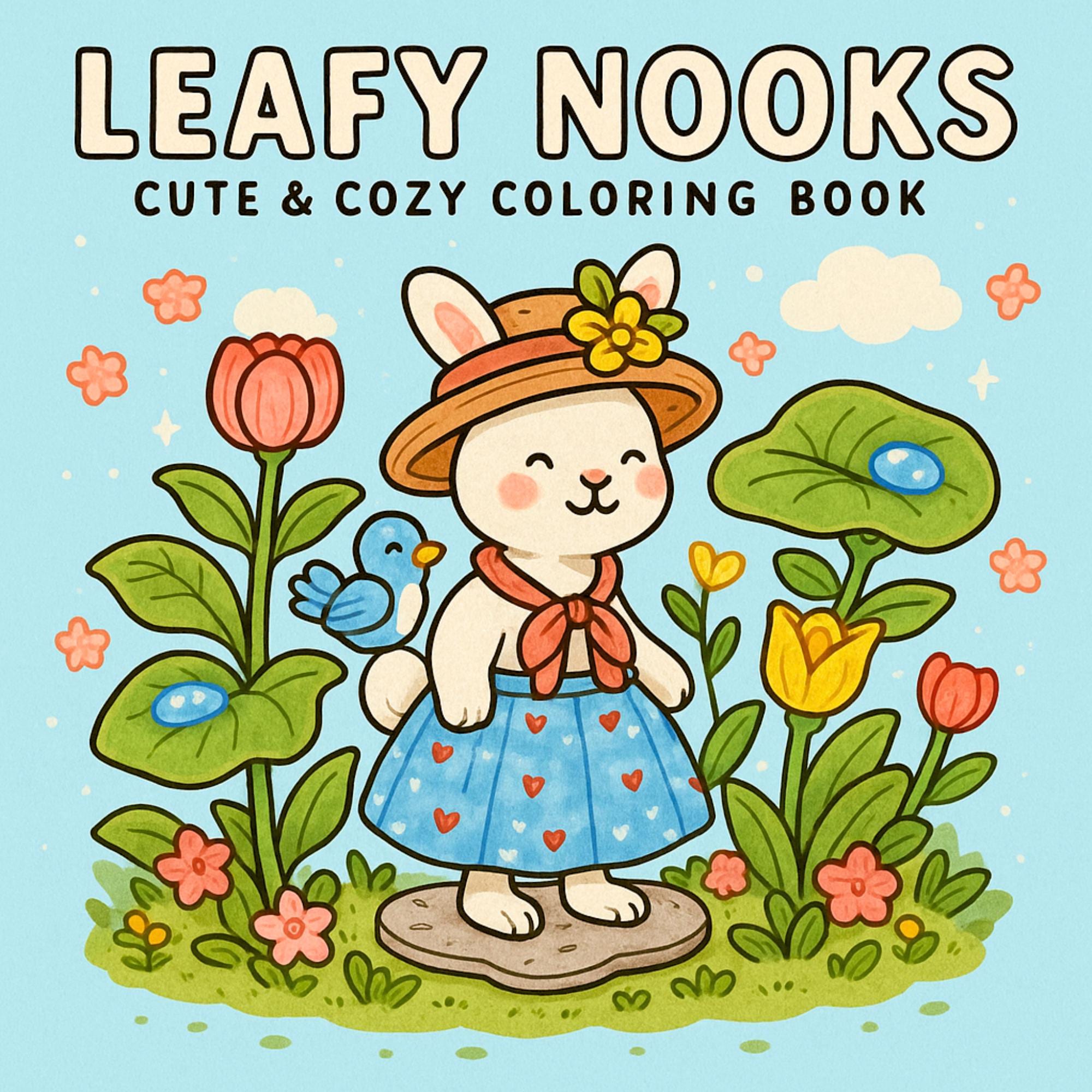 Leafy Nooks Libro para colorear PDF + PNG Set digital completo – Rincones de jardín acogedores, 42 páginas relajantes para imprimir