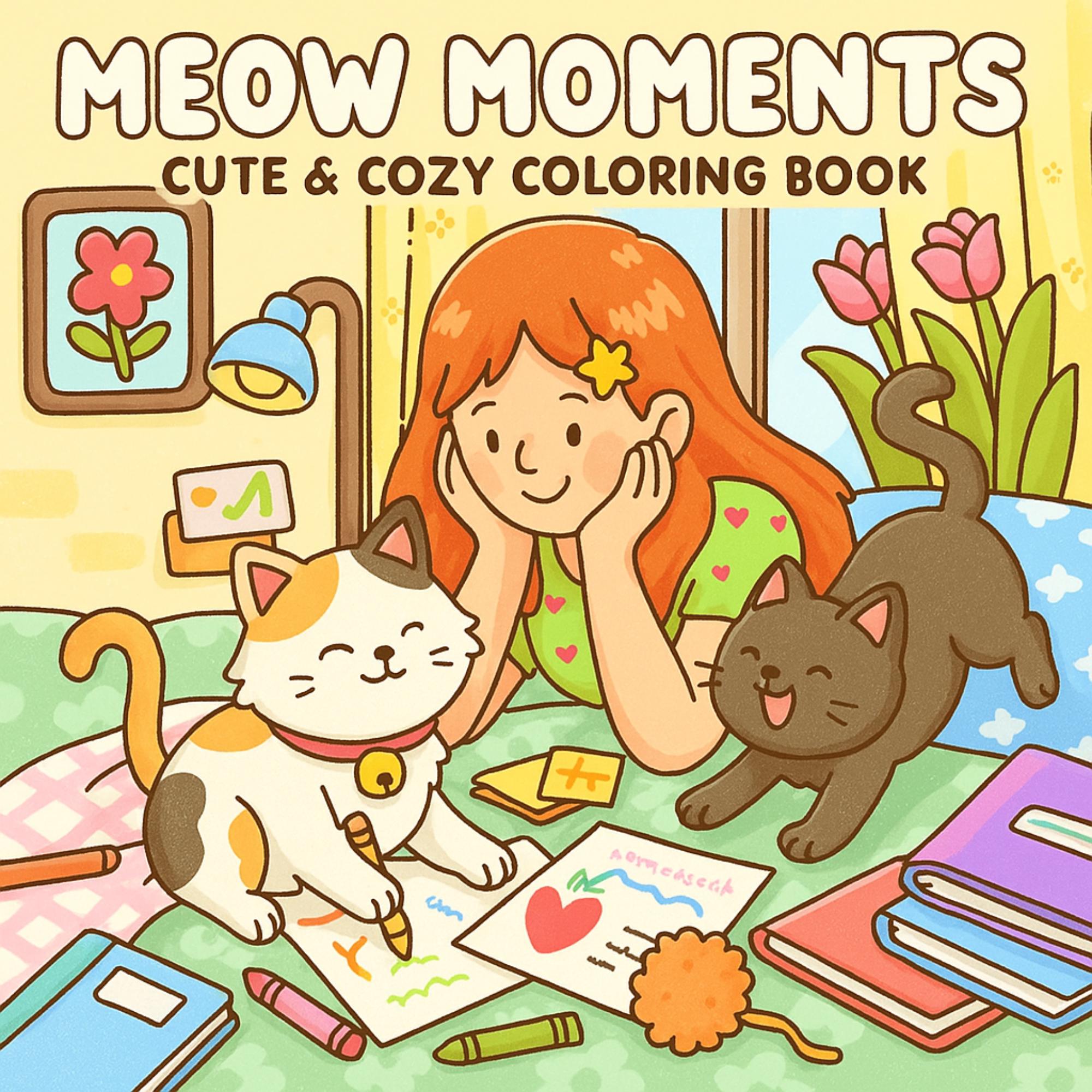 Meow Moments Cat Coloring Book Digital Download | 43 Printable Pages PDF & PNG | Relaxing Cute Cat Coloring for All Ages by Coco Wyo