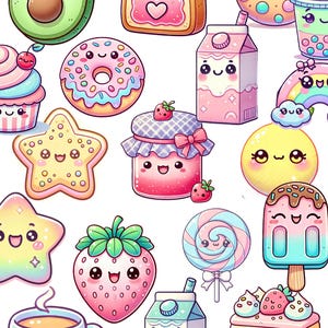 Pacchetto adesivi kawaii / Adesivi pastello carini / Download digitale / Adesivi stampabili per planner, diari e scrapbooking / Cibo kawaii