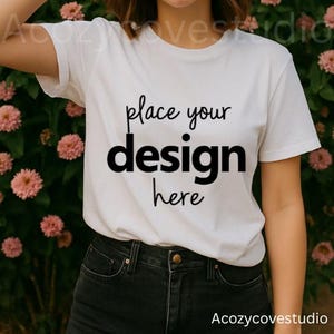 Tshirt Mockup Outdoors Mockup Model Mockup Trendy Mock White Colored Shirt Aesthetic Mockup White Tee Mockup, Comfort Fit Canva Mockup Cute