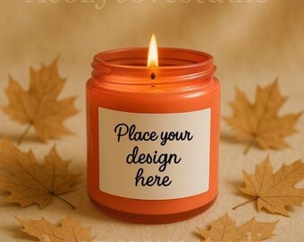 Orange Candle Jar Mockup Soy Candle Mockup, Amber 9oz Candle Mockup, POD candle mock up, Candle Jar Mockup, Amber Candle Mockup