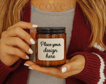 Soy Candle Mockup, Amber 9oz Candle Mockup, POD candle mock up, Candle Jar Mockup, Amber Candle Mockup Amber Soy Candle Mockup: Blank Label