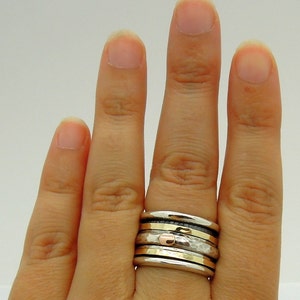 Wide 925 Sterling Silver spinner ring with hammered lace design rose 9K 9K Gold bands 788 image 5