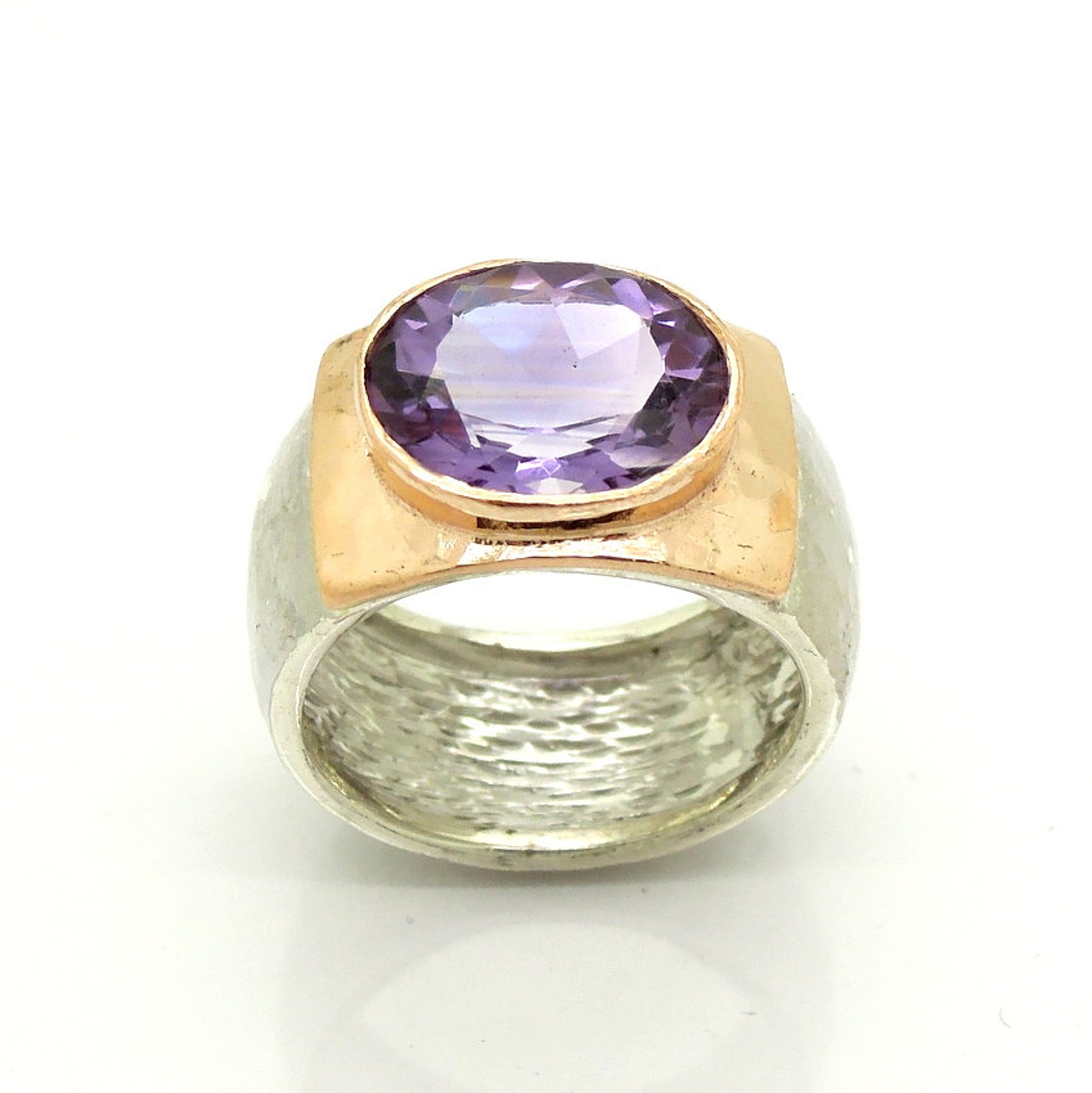 Hadas Gold Large Amethyst Ring Set in Rose 9K Gold and a - Etsy
