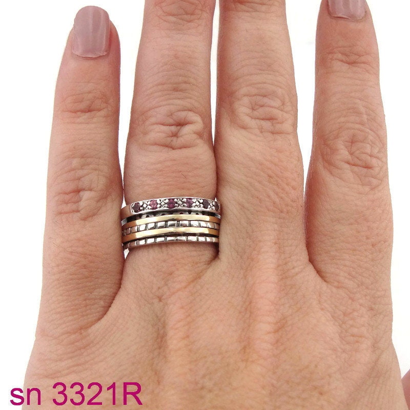 Rubymotion Spinner Rings Handmade Sterling Silver Spinner Ring: Ruby & 9k Gold Swivel Band - Etsy