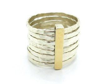 Stapelen zilveren ring met gedreven goud