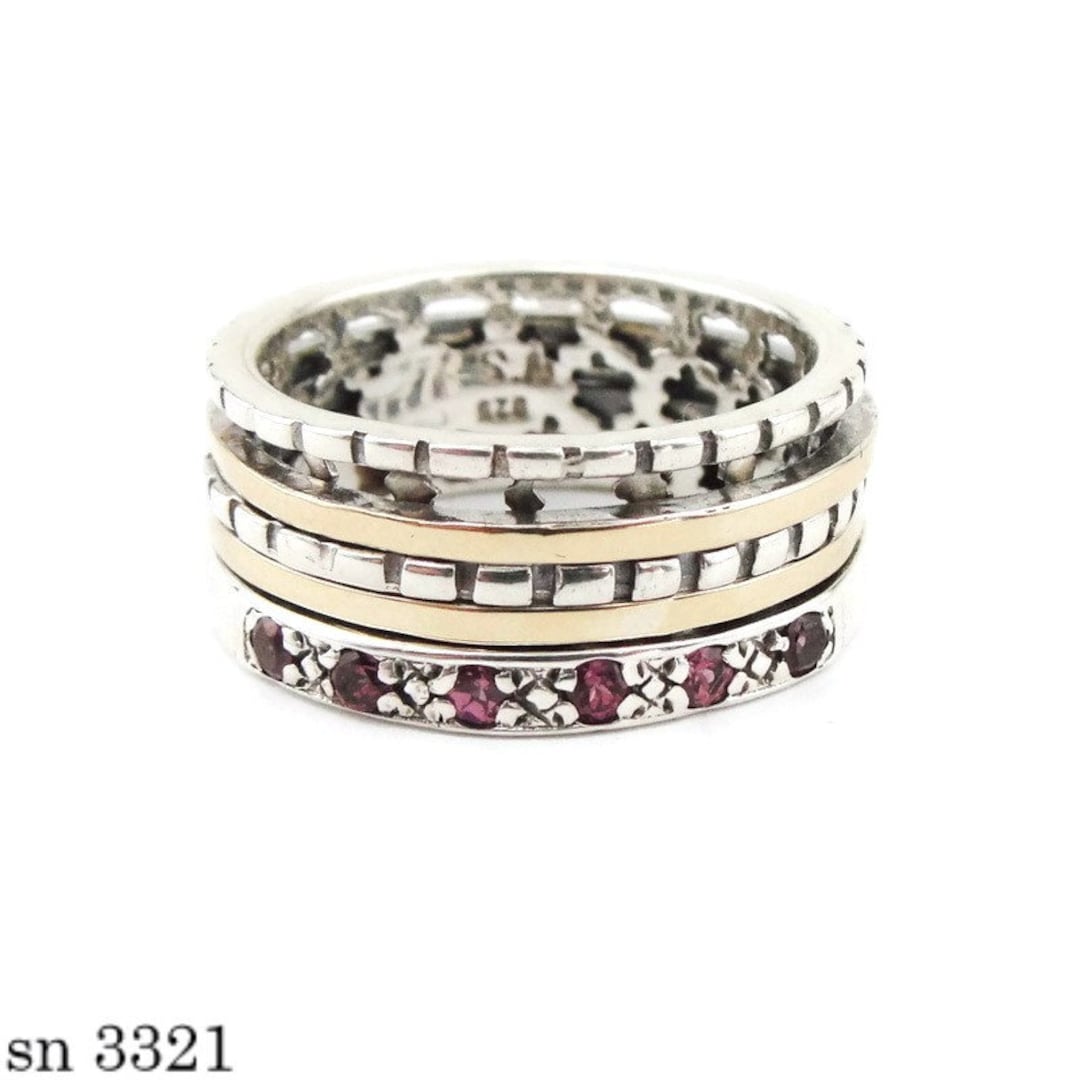 Rubymotion Spinner Rings Handmade Sterling Silver Spinner Ring: Ruby & 9k Gold Swivel Band - Etsy