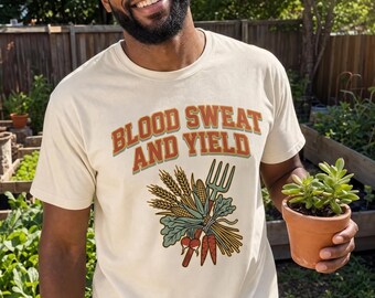 Maglietta "Sangue, sudore e raccolto" - Divertente regalo per giardinieri appassionati di giardinaggio - Maglietta vintage da giardino
