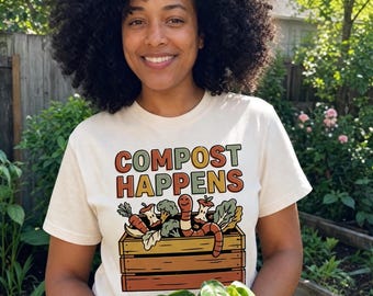 Maglietta "Compost Happens" - Divertente gioco di parole per giardinieri - Maglietta retrò per il giardinaggio e il compostaggio