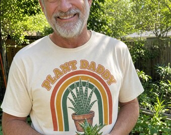 Maglietta "Plant Daddy" - Maglietta retrò con Sansevieria e arcobaleno, regalo divertente per papà