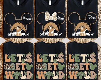 Disney Animal Kingdom Family Shirts, Safari Matching Tees, Cute Mickey Animal Print, Let's Get Wild Disney Trip Outfit