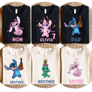 Personalized Stitch And Angel Birthday Tee, Custom Children&#39;s Shirt, Birthday Outfit, Party Tee, Fun Birthday Gift, Custom Name