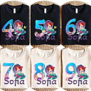 Mermaid Ariel Birthday Shirt, Disney Theme Top, Custom Ariel T-shirt, Birthday Celebration Tee, Personalized Gift