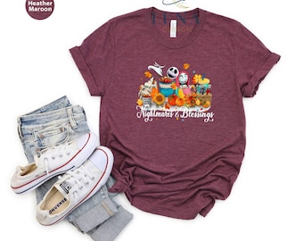 Camiseta "Pesadillas y Bendiciones", Camiseta de Acción de Gracias, Camiseta Bonita de Otoño, Camiseta de Otoño, Camiseta de Agradecimiento, Camiseta para Amantes de las Calabazas, Regalo de Acción de Gracias