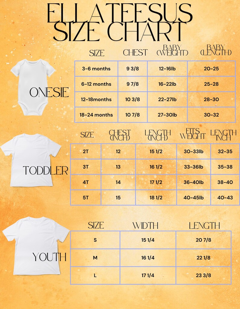 the size chart for a baby's bodysuit is shown