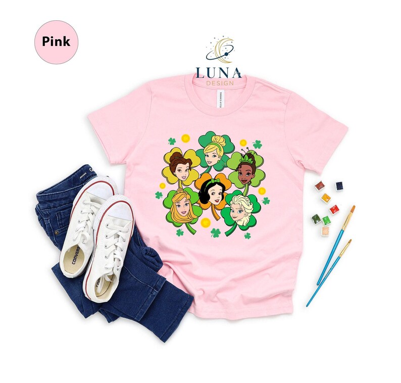 Camiseta de princesa de San Patricio, camiseta de princesa Disney, camiseta de Elsa de la suerte, sudadera de San Patricio, camiseta de San Patricio para niña, camiseta de trébol de la suerte imagen 1