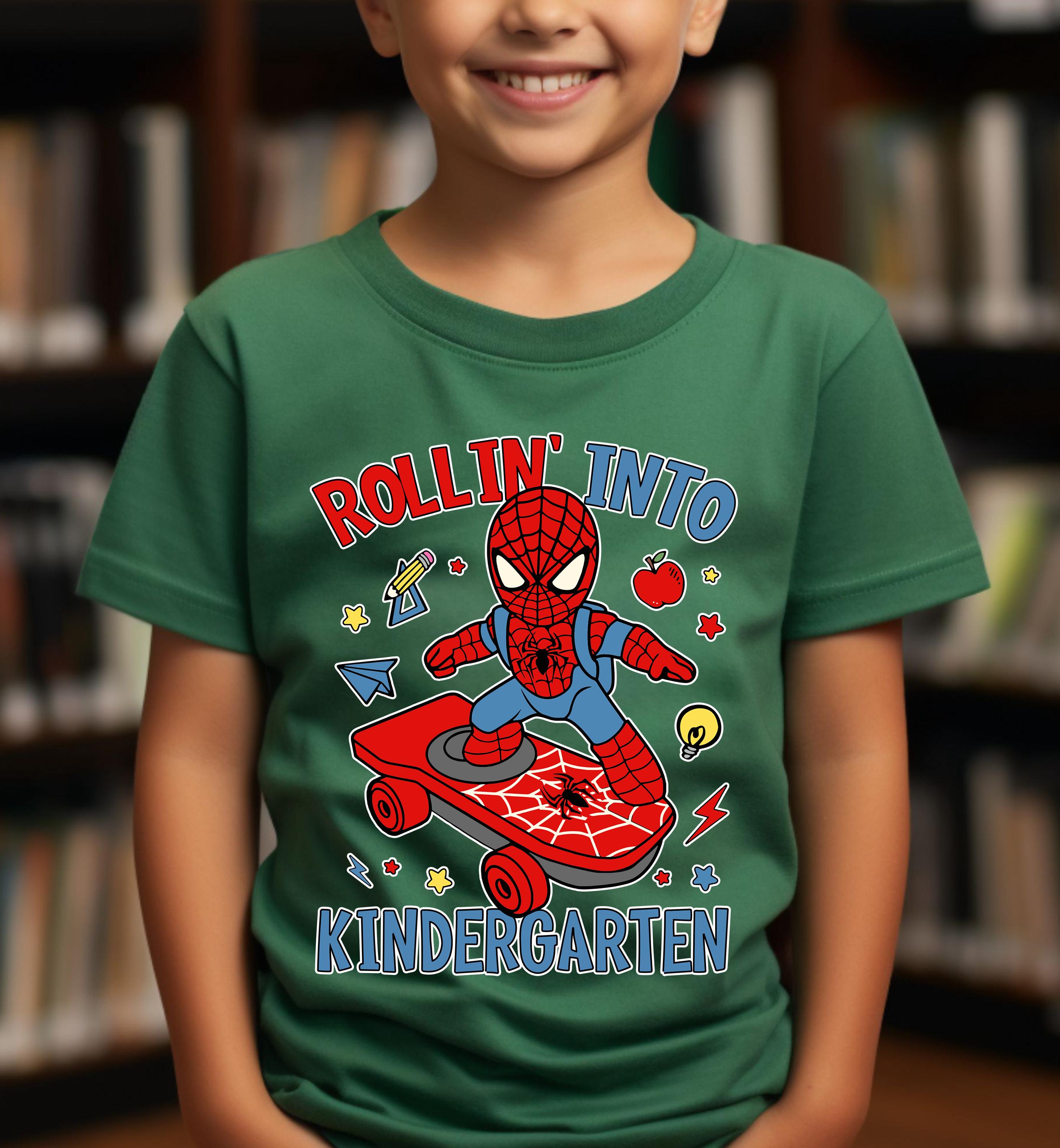 Rolling Into Kindergarten Spiderman Shirt, First Day Of School Toddler Tee, Superhero Kindergarten Kids Shirt, Welcome Back To School Top