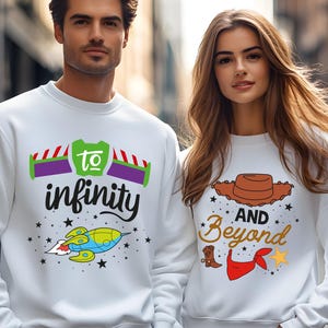 Fun and adventurous To Infinity And Beyond matching shirts featuring a Buzz Lightyear-inspired design. Perfect for couples, families, and Toy Story fans. Made from soft, breathable fabric for all-day comfort, ideal for Disneyland trips, family vacations, or casual wear. Available in multiple sizes and colors for a coordinated look. A great gift for Disney lovers, adding a magical touch to any trip or special occasion!