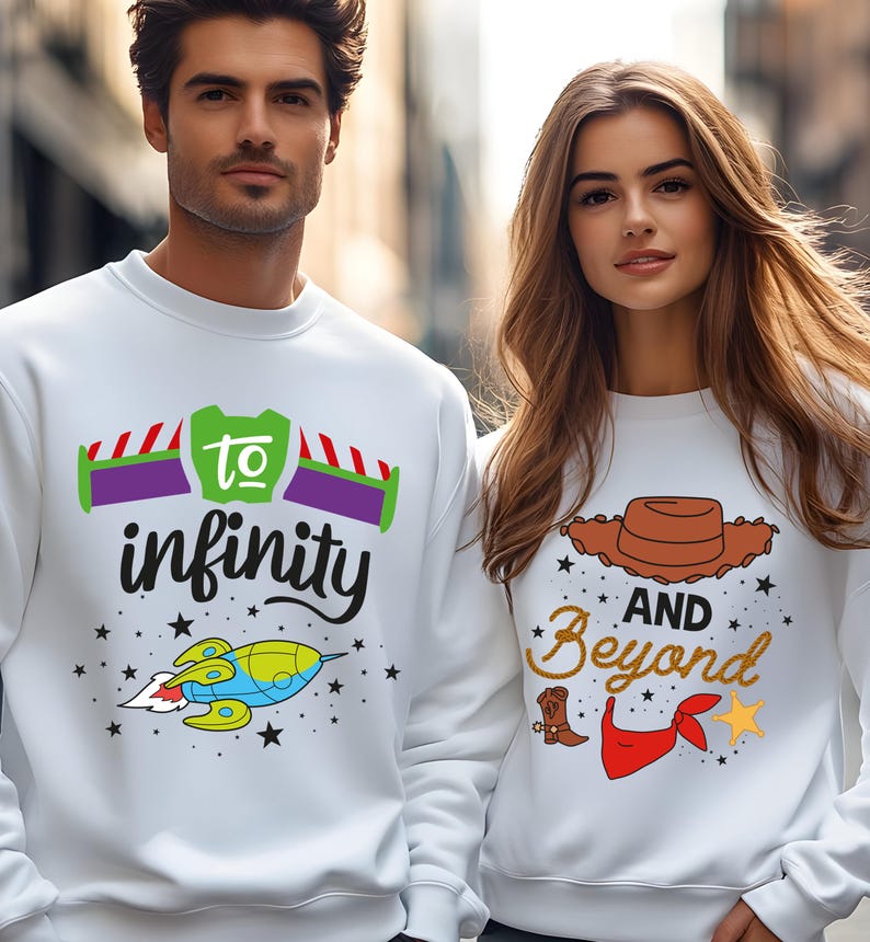 Fun and adventurous To Infinity And Beyond matching shirts featuring a Buzz Lightyear-inspired design. Perfect for couples, families, and Toy Story fans. Made from soft, breathable fabric for all-day comfort, ideal for Disneyland trips, family vacations, or casual wear. Available in multiple sizes and colors for a coordinated look. A great gift for Disney lovers, adding a magical touch to any trip or special occasion!