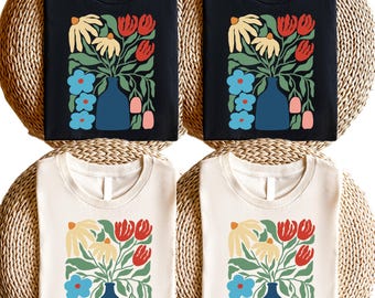 Flowers in Vase Shirt, Minimalist Floral Graphic Tee, Aesthetic Botanical T-Shirt, Cute Vintage Garden Lover Shirt, Colorful Print Tee