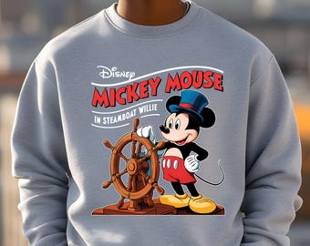 Vintage Mickey Mouse Sweatshirt, Steamboat Willie Crewneck, Classic Disney Pullover, Retro Cartoon Sweater, Unisex Cozy Disney Apparel