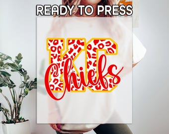 Kc Chiefs Ready to Press DTF, Chiefs Football Print, Heat DTF Transfer, Kansas City Print, Game Day DTF, Trendy Leopard Chiefs Print