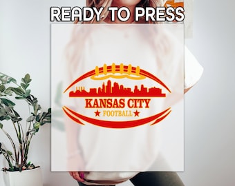 Kansas City Football Ready to Press DTF, Football Lover Print, Heat DTF Transfer, Super Bowl Print, Kansas City Skyline DTF, Chiefs Squad