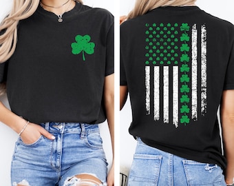 American St Patrick&#39;s Day T-shirt, Clover Shirt, Green Shamrock Tee, Lucky Graphic Top, St Paddy&#39;s Day Tee