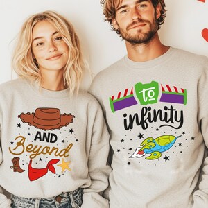 Fun and adventurous To Infinity And Beyond matching shirts featuring a Buzz Lightyear-inspired design. Perfect for couples, families, and Toy Story fans. Made from soft, breathable fabric for all-day comfort, ideal for Disneyland trips, family vacations, or casual wear. Available in multiple sizes and colors for a coordinated look. A great gift for Disney lovers, adding a magical touch to any trip or special occasion!