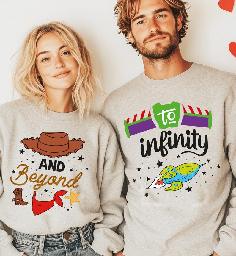 Fun and adventurous To Infinity And Beyond matching shirts featuring a Buzz Lightyear-inspired design. Perfect for couples, families, and Toy Story fans. Made from soft, breathable fabric for all-day comfort, ideal for Disneyland trips, family vacations, or casual wear. Available in multiple sizes and colors for a coordinated look. A great gift for Disney lovers, adding a magical touch to any trip or special occasion!