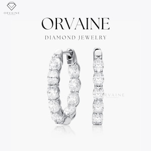 2 TCT | 14K Gold Oval Lab Grown or Moissanite Diamond Inside Out Hoop Earrings | Prong Basket Setting Hinged Snap Back Jewelry for Women