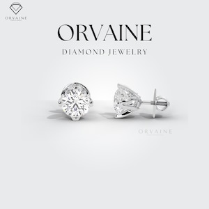 2.2 CT Diamond Stud Earrings | Round Cut Lab Grown/Moissanite | 14K/18K Gold Screw Back | Claw Prong Classic Bridal Gift Jewelry by Orvaine