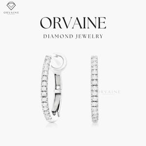 Diamond Huggee Hoop Earrings | 14K Gold | Elegant Minimalist Jewelry | Lab Grown Diamond or Moissanite Hoops Everyday Women Jewelry Orvaine