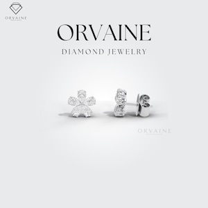 1.2 CT Flower Diamond Stud Earrings | Pear Cut Lab Diamond or Moissanite | 14K/18K Gold | 10-Stone Everyday Floral Studs | Orvaine Jewelry