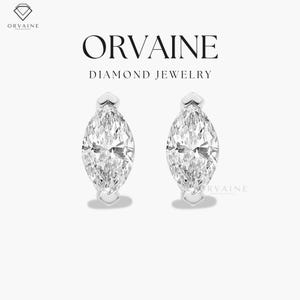 14K Gold Marquise Cut Lab Grown Diamond or Moissanite Stud Earrings | 0.25CTW F-G/VS1-2 | Elegant Sparkling Statement Her Jewelry by Orvaine