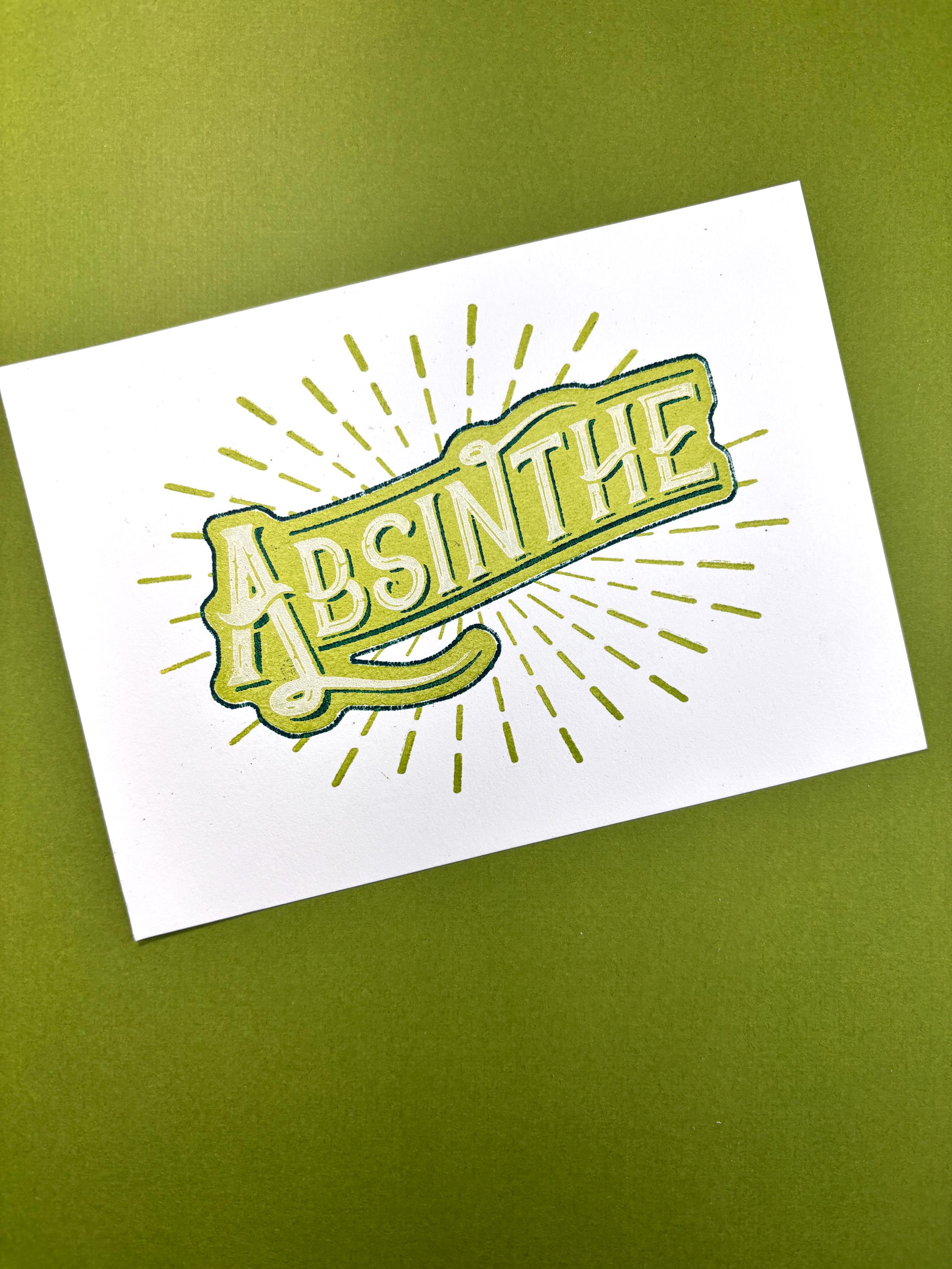 Absinthe Liqueur Woodblock Print, 3-color Print, Relief Print, Absinthe ...