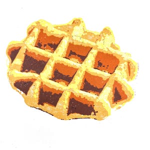 Waffle relief print, printmaking, liege waffle, Belgian waffle, breakfast