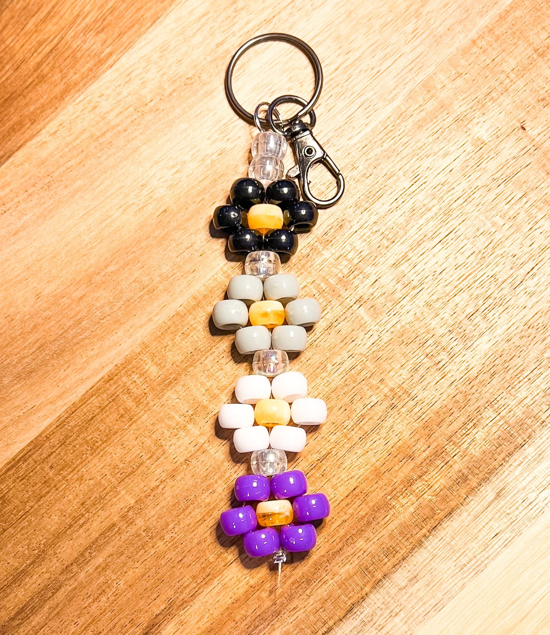 Asexual Pride Pony Bead Flower Keychain, Handmade Aesthetic