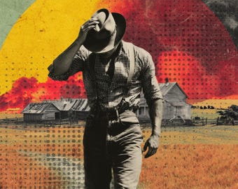 E-I-E-I-No – Child-Inspired Retro Collage Print, Dust Bowl Surrealism/Moody Americana Wall Art