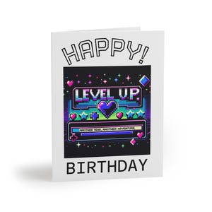 Level Up Geburtstagskarten-Set - Gamer-Thema, lustige Geburtstagskarte, Geburtstagsfeier-Karte (individualisierbar)