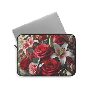 Floral Laptop Sleeve | Flower Bouquet Computer Case | Padded Zippered Tech Cover | Gift for Her | Aesthetic Student Laptop Bag