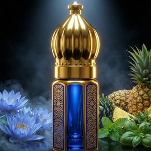 Egyptian Gold Glass Refillable Perfume Bottle, 3ml Rollerball Attar- Blue color