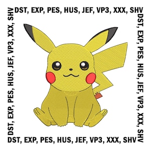 Pikachu-borduurwerk, anime-borduurontwerp, Pokemon-borduurbestand - 7 maten, borduurpatroon, digitale download