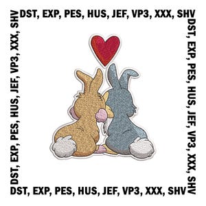 Pair of Bunnies Embroidery Design, Rabbit Embroidery Files - 5 Sizes, Digital Download