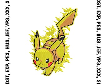 Angry Pikachu Embroidery Design, Anime Embroidery Files - 4 Sizes, Digital Download