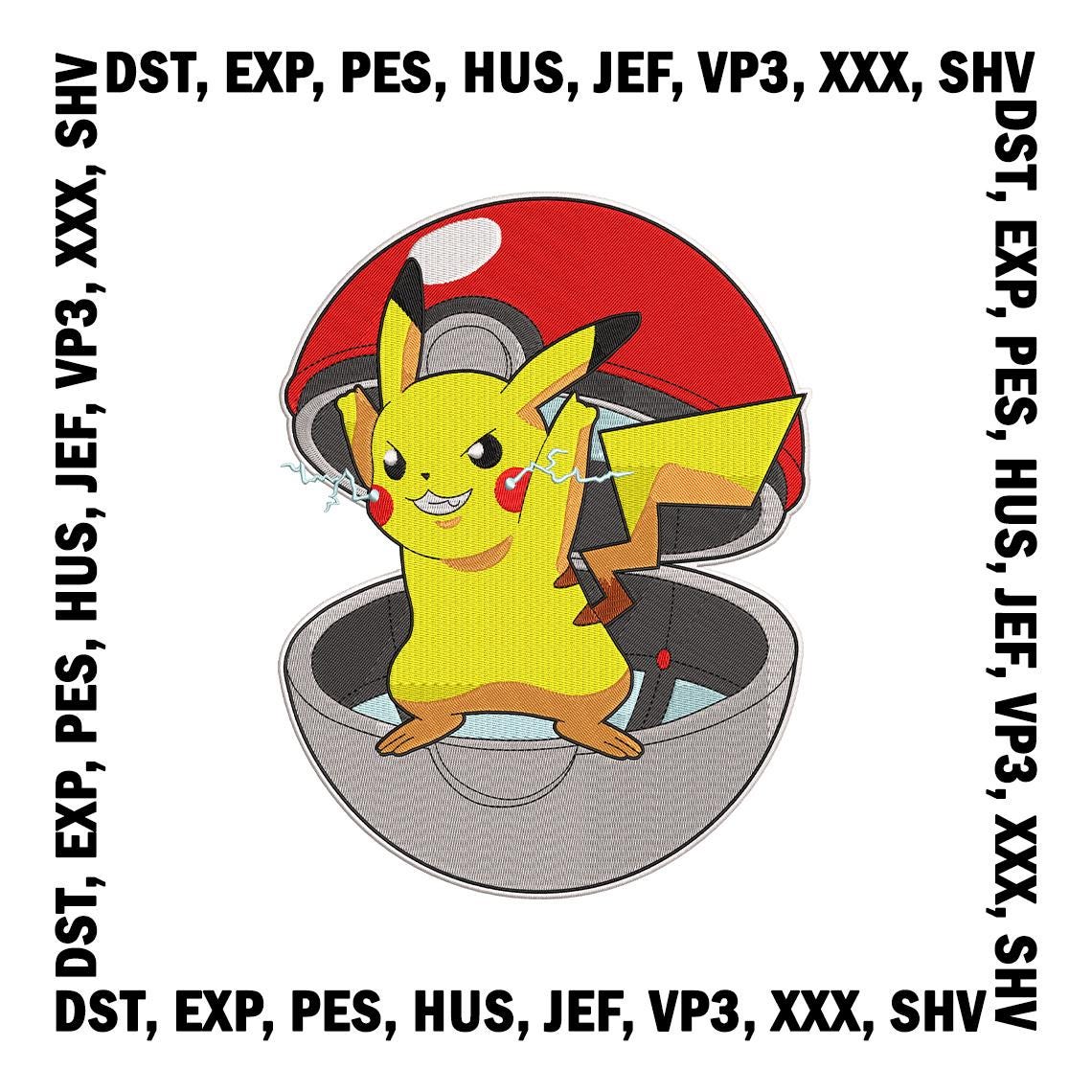 Pikachu in Pokeball Embroidery Design, Anime Embroidery Files - 7 Sizes, Digital download